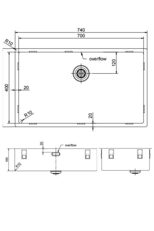 Pure.Sink Exclusivo stor Gun metal vask 70x40 cm 10mm radius undermontering, planmontering og overmontering PEX7040-61
