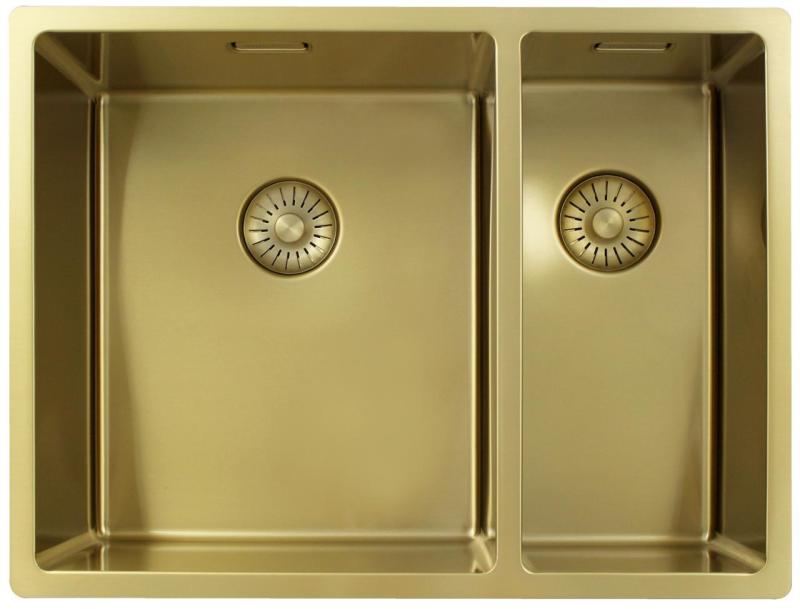 Pure.Sink Exclusivo Guld 1,5 halvanden vask 34+18 cm 10mm radius PEX341840-60