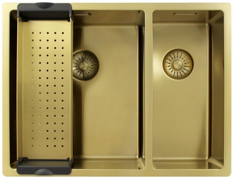 Pure.Sink Exclusivo Guld 1,5 halvanden vask 34+18 cm 10mm radius PEX341840-60