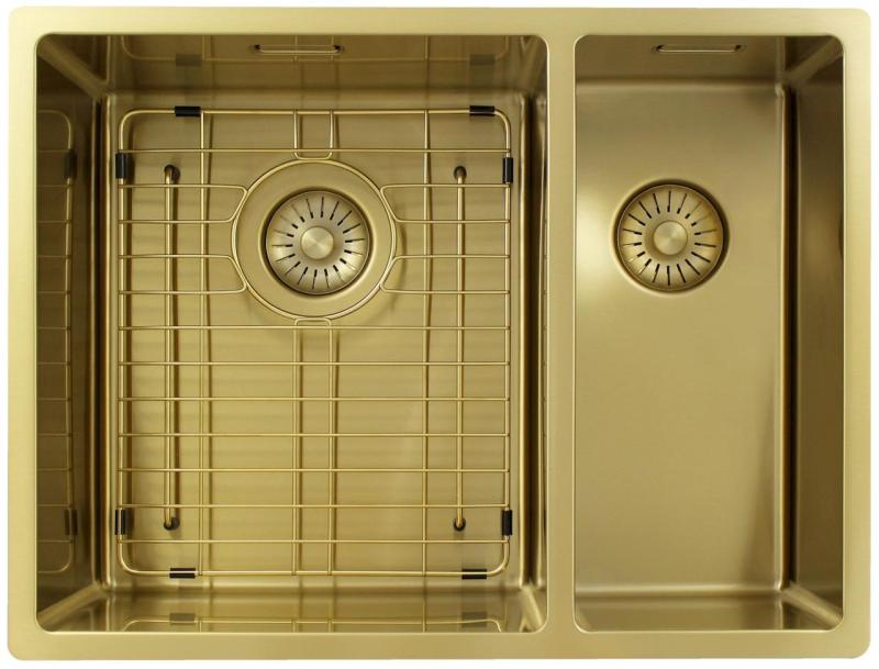 Pure.Sink Exclusivo Guld 1,5 halvanden vask 34+18 cm 10mm radius PEX341840-60