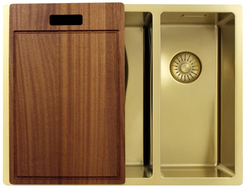 Pure.Sink Exclusivo Guld 1,5 halvanden vask 34+18 cm 10mm radius PEX341840-60