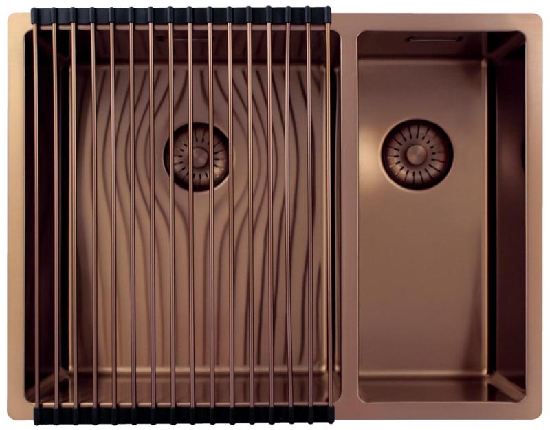 Pure.Sink Exclusivo Kobber 1,5 halvanden håndvask 34+18 cm 10mm radius PEX341840-62