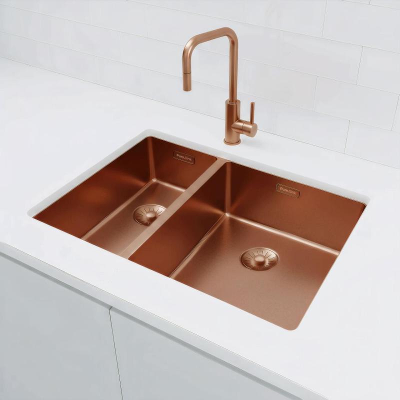 Pure.Sink Exclusivo Kobber 1,5 halvanden vask 18+34cm 10mm radius PEX183440-62