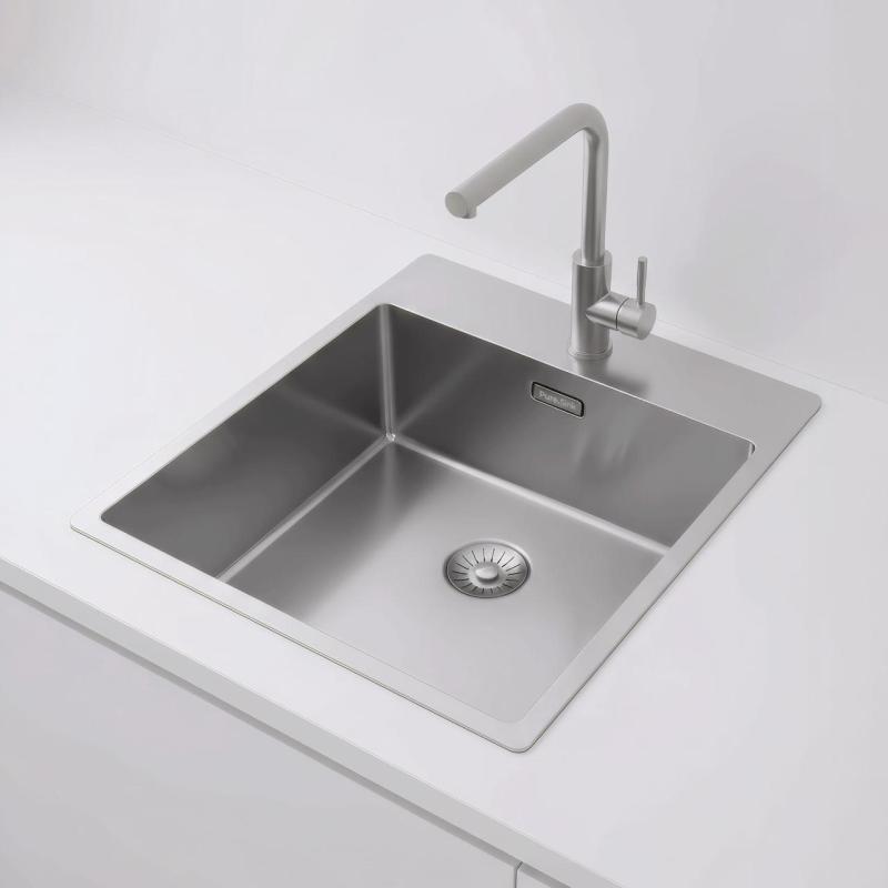 Pure.Sink Exclusivo RVS vask 44x52 cm Tapwing med hanehulbænk 10mm radius PEX4040T-02