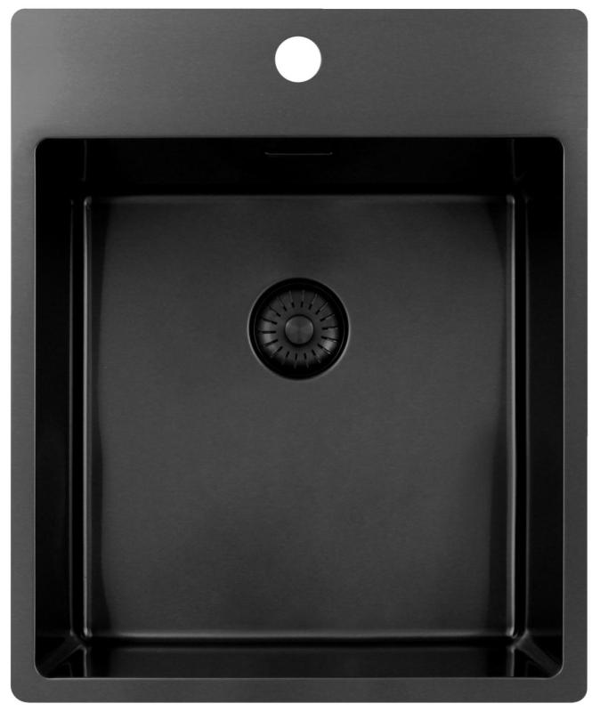 Pure.Sink Exclusivo Gun Metal vask 44x52 cm Tapwing med hanehulbank 10mm radius PEX4040T-61