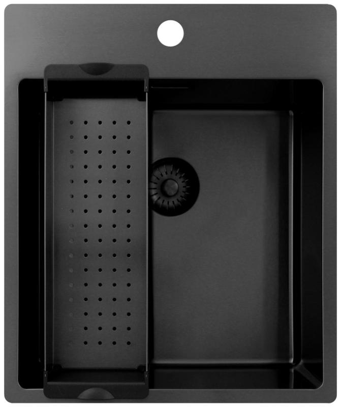 Pure.Sink Exclusivo Gun Metal vask 44x52 cm Tapwing med hanehulbank 10mm radius PEX4040T-61