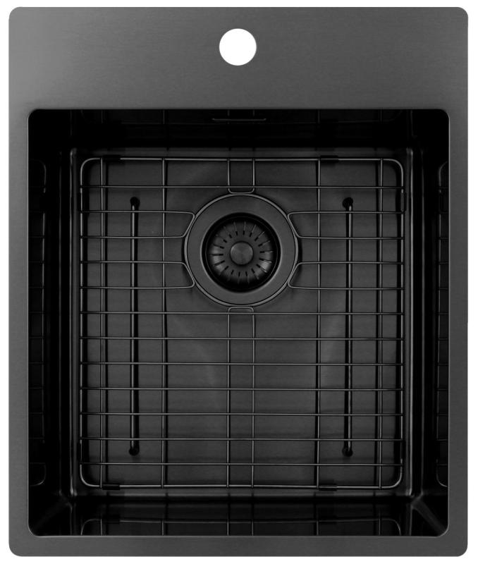 Pure.Sink Exclusivo Gun Metal vask 44x52 cm Tapwing med hanehulbank 10mm radius PEX4040T-61