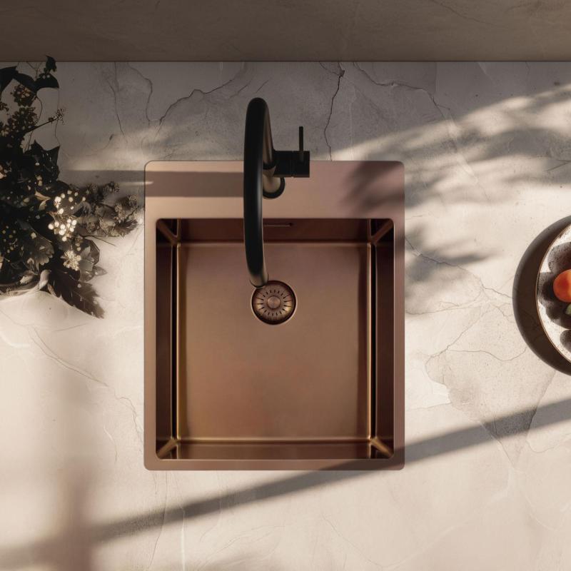 Pure.Sink Exclusivo Kobber vask 44x52 cm Tapwing med hanehulbænk 10mm radius PEX4040T-62