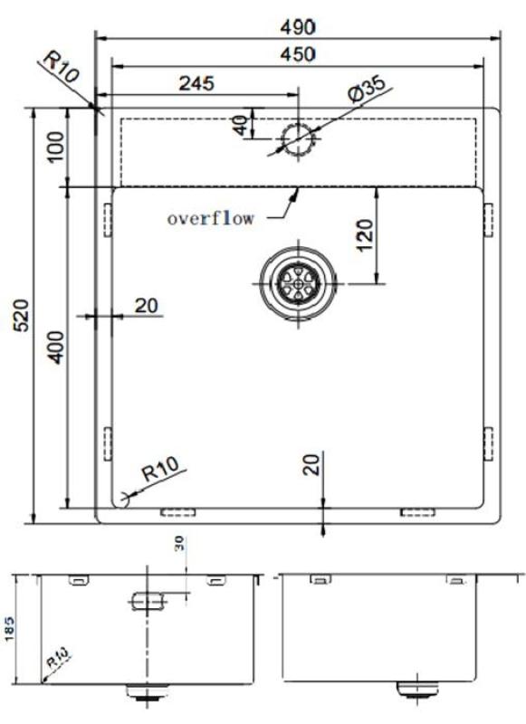 Pure.Sink Exclusivo Guldbækken 49x52 cm Tapwing med hanehulbank 10mm radius PEX4540T-60