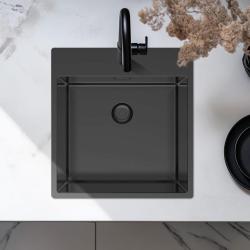 Pure.Sink Exclusivo Gun Metal vask 49x52 cm Tapving med hanehulbænk 10mm radius PEX4540T-61