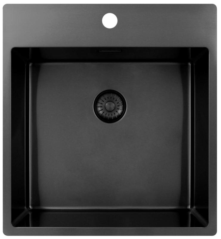 Pure.Sink Exclusivo Gun Metal vask 49x52 cm Tapving med hanehulbænk 10mm radius PEX4540T-61