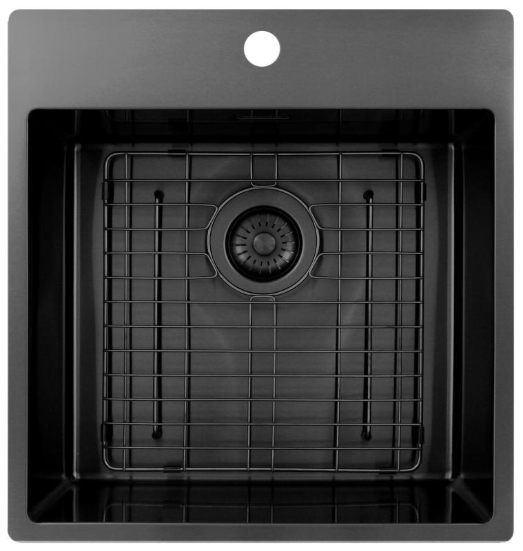 Pure.Sink Exclusivo Gun Metal vask 49x52 cm Tapving med hanehulbænk 10mm radius PEX4540T-61