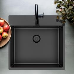 Pure.Sink Exclusivo Gun Metal vask 54x52 cm Tapwing med hanehulbænk 10mm radius PEX5040T-61