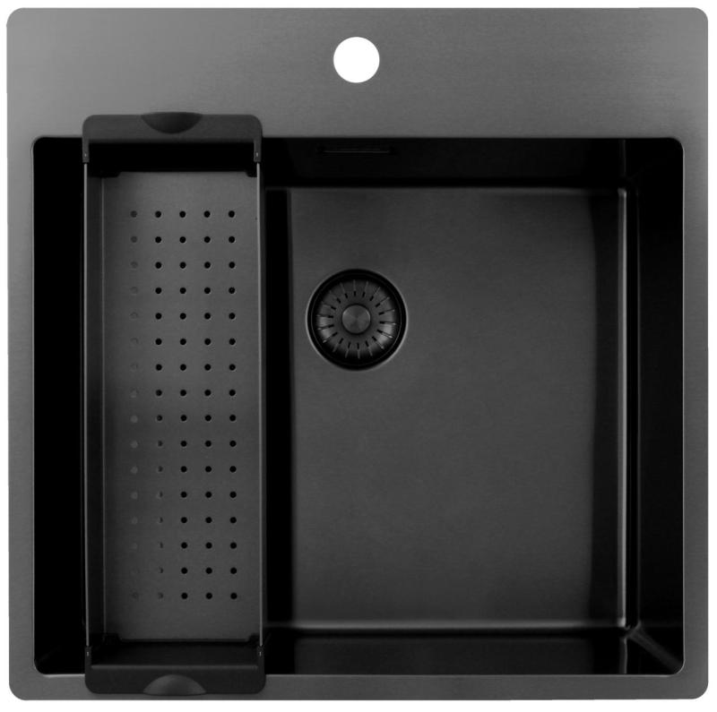 Pure.Sink Exclusivo Gun Metal vask 54x52 cm Tapwing med hanehulbænk 10mm radius PEX5040T-61