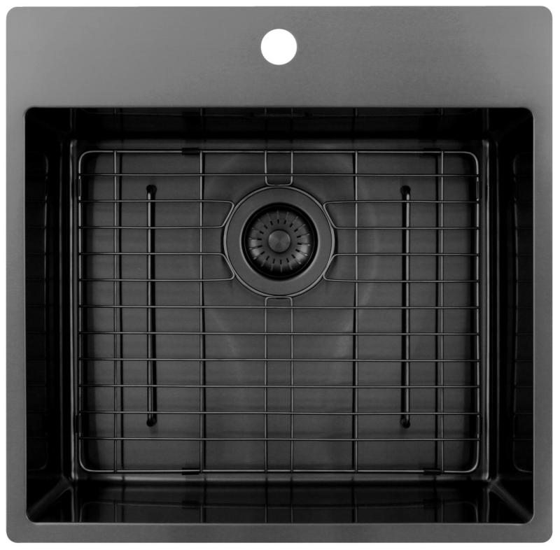 Pure.Sink Exclusivo Gun Metal vask 54x52 cm Tapwing med hanehulbænk 10mm radius PEX5040T-61