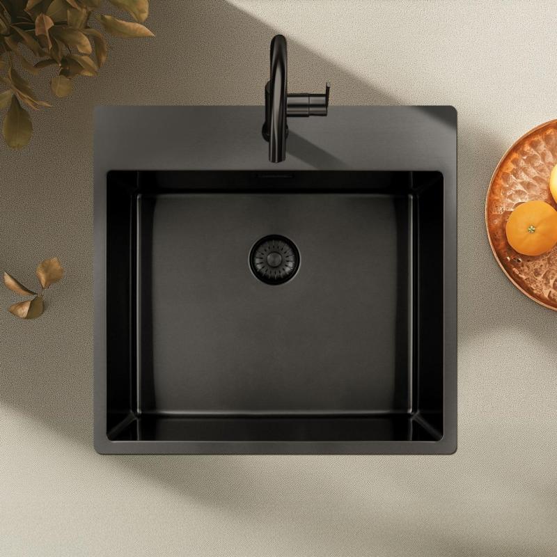 Pure.Sink Exclusivo Gun Metal vask 54x52 cm Tapwing med hanehulbænk 10mm radius PEX5040T-61