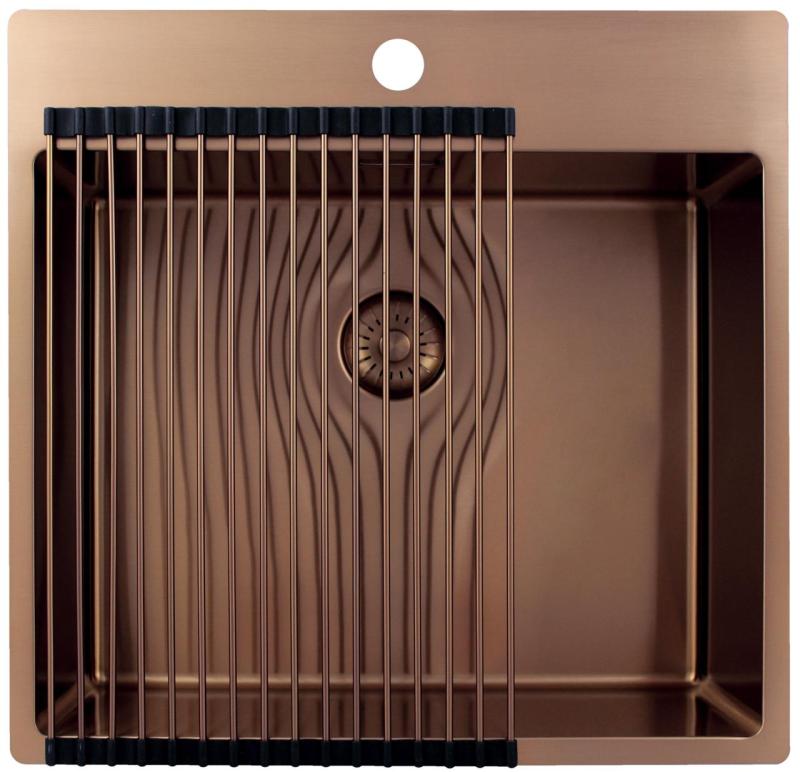 Pure.Sink Exclusivo Kobber køkkenvask 54x52 cm Tapwing med hanehulbænk 10mm radius PEX5040T-62
