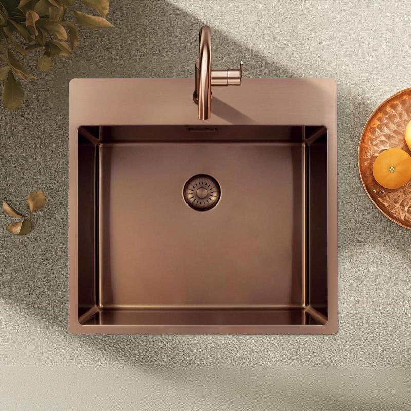 Pure.Sink Exclusivo Kobber køkkenvask 54x52 cm Tapwing med hanehulbænk 10mm radius PEX5040T-62