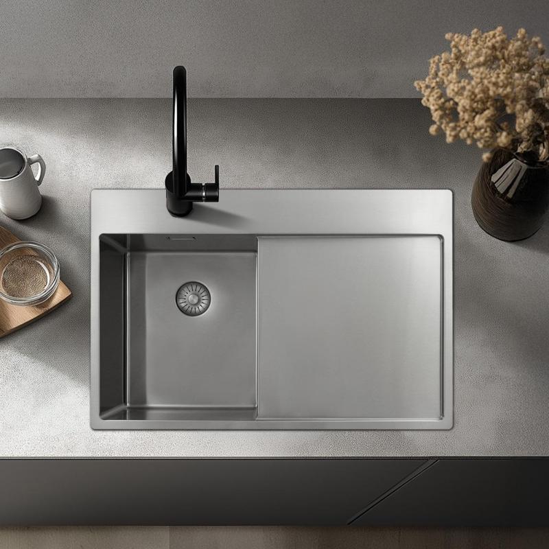 Pure.Sink Exclusivo RVS lille vask med dræningsområde 78x52 cm Tapvinge til venstre PEX3478LT-02
