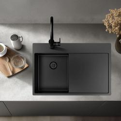 Pure.Sink Exclusivo Gun Metal lille vask med dræningsområde 78x52 cm Tapwing venstre PEX3478LT-61