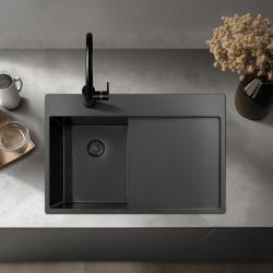Pure.Sink Exclusivo Gun Metal lille vask med dræningsområde 78x52 cm Tapwing venstre PEX3478LT-61