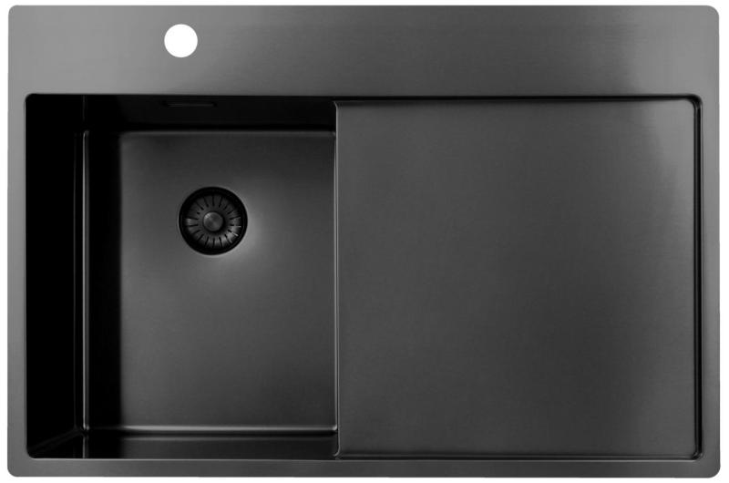 Pure.Sink Exclusivo Gun Metal lille vask med dræningsområde 78x52 cm Tapwing venstre PEX3478LT-61