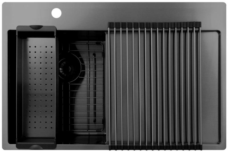 Pure.Sink Exclusivo Gun Metal lille vask med dræningsområde 78x52 cm Tapwing venstre PEX3478LT-61