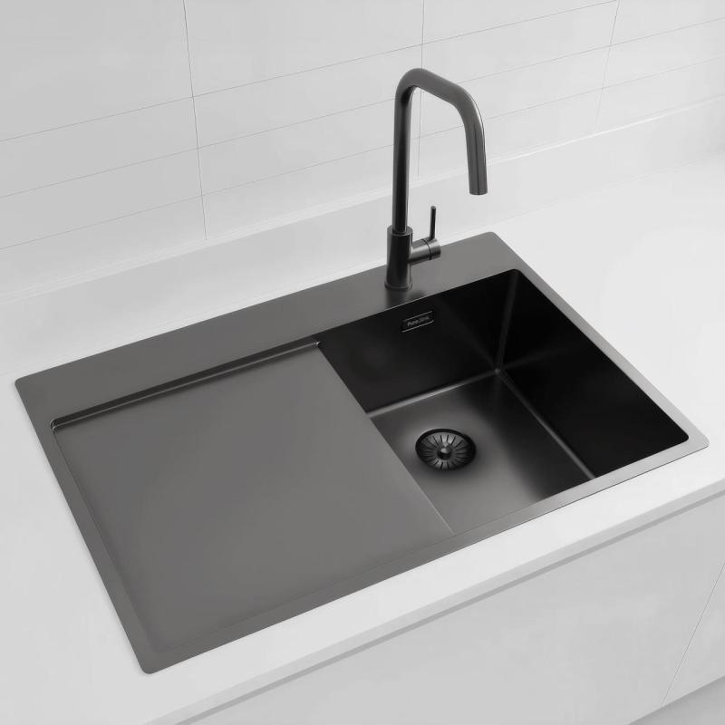 Pure.Sink Exclusivo Gun Metal lille vask med dræningsområde 78x52 cm Tapwing højre PEX3478RT-61