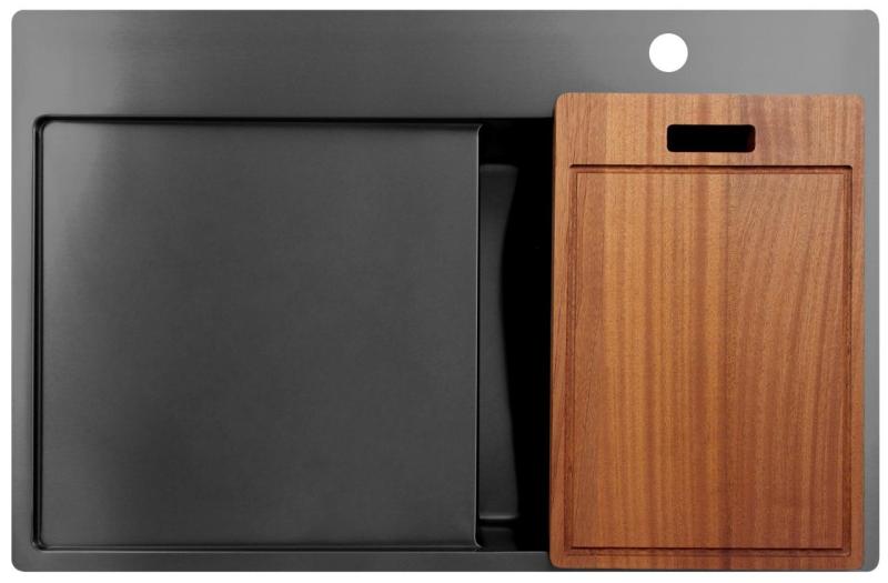 Pure.Sink Exclusivo Gun Metal lille vask med dræningsområde 78x52 cm Tapwing højre PEX3478RT-61