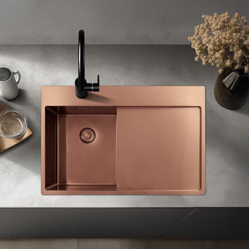 Pure.Sink Exclusivo Kobber lille vask med drypområde 78x52 cm Tapwing højre PEX3478RT-62