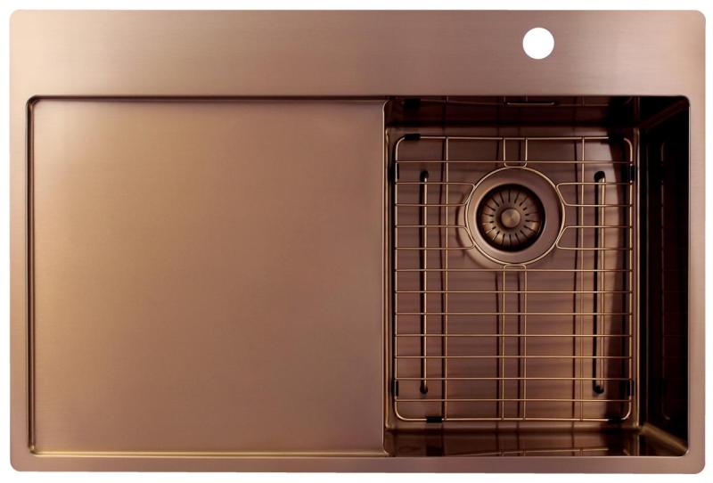 Pure.Sink Exclusivo Kobber lille vask med drypområde 78x52 cm Tapwing højre PEX3478RT-62