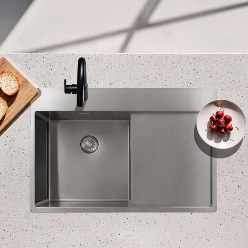 Pure.Sink Exclusivo RVS vask med afløbsområde 78x52 cm Tapwing venstre PEX4078LT-02