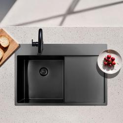 Pure.Sink Exclusivo Gun Metal vask med dræningsområde 78x52 cm Tapwing til venstre PEX4078LT-61