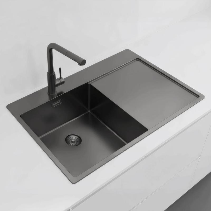 Pure.Sink Exclusivo Gun Metal vask med dræningsområde 78x52 cm Tapwing til venstre PEX4078LT-61