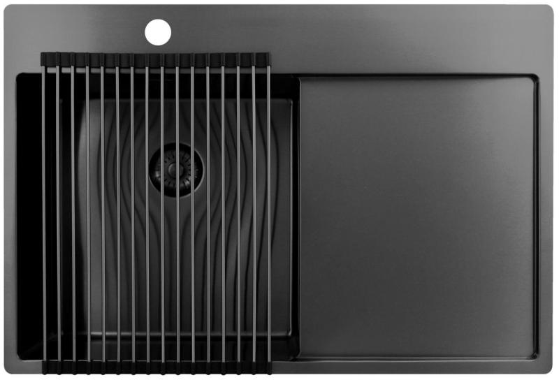 Pure.Sink Exclusivo Gun Metal vask med dræningsområde 78x52 cm Tapwing til venstre PEX4078LT-61