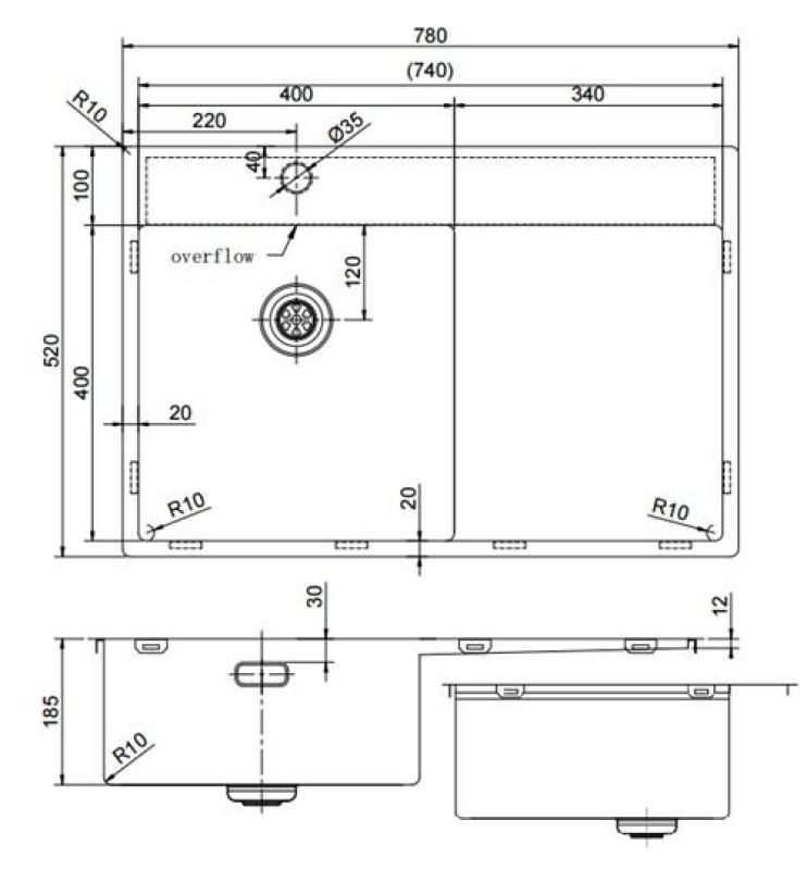 Pure.Sink Exclusivo Gun Metal vask med dræningsområde 78x52 cm Tapwing til venstre PEX4078LT-61