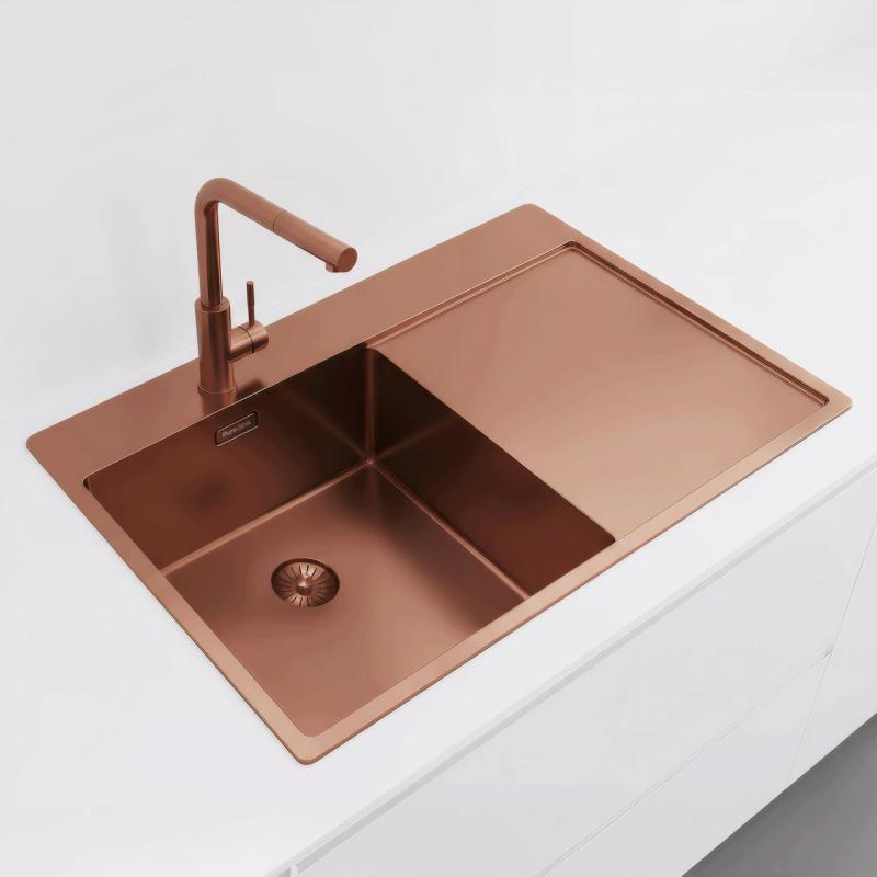 Pure.Sink Exclusivo Kobber køkkenvask med drypbakke 78x52 cm Tapvinge venstre PEX4078LT-62