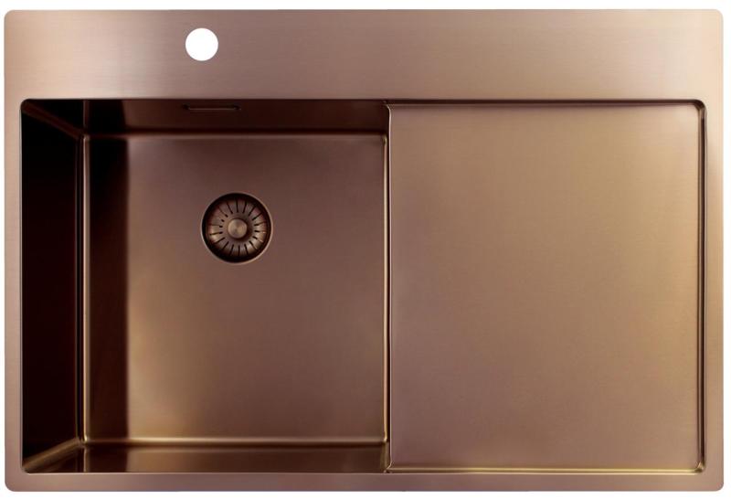 Pure.Sink Exclusivo Kobber køkkenvask med drypbakke 78x52 cm Tapvinge venstre PEX4078LT-62