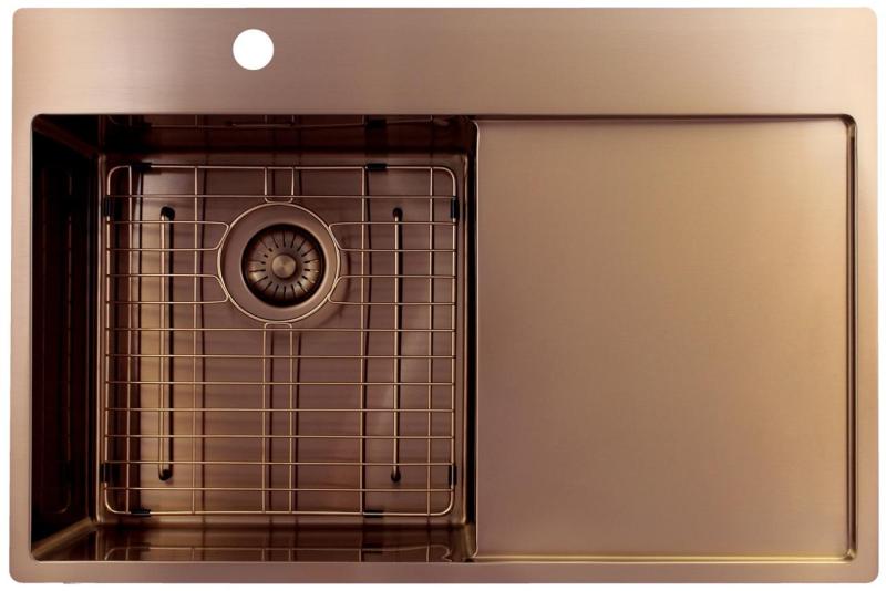 Pure.Sink Exclusivo Kobber køkkenvask med drypbakke 78x52 cm Tapvinge venstre PEX4078LT-62