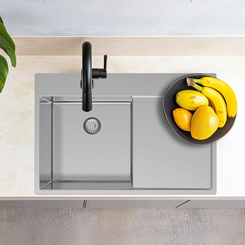 Pure.Sink Exclusivo RVS vask med afløbsområde 78x52 cm Tapwing til højre PEX4078RT-02