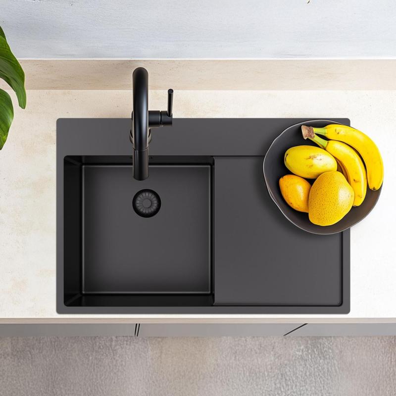 Pure.Sink Exclusivo Gun Metal vask med drypzone 78x52 cm Tapwing højre PEX4078RT-61