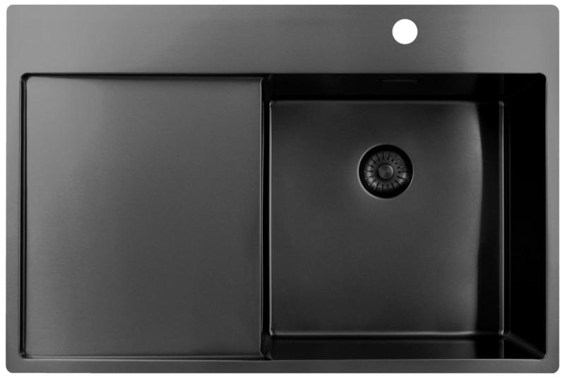Pure.Sink Exclusivo Gun Metal vask med drypzone 78x52 cm Tapwing højre PEX4078RT-61