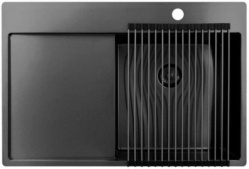 Pure.Sink Exclusivo Gun Metal vask med drypzone 78x52 cm Tapwing højre PEX4078RT-61