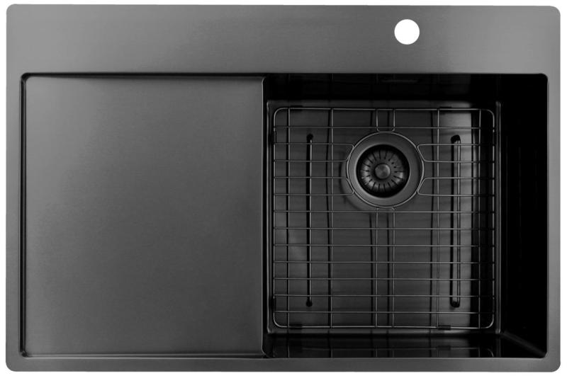 Pure.Sink Exclusivo Gun Metal vask med drypzone 78x52 cm Tapwing højre PEX4078RT-61