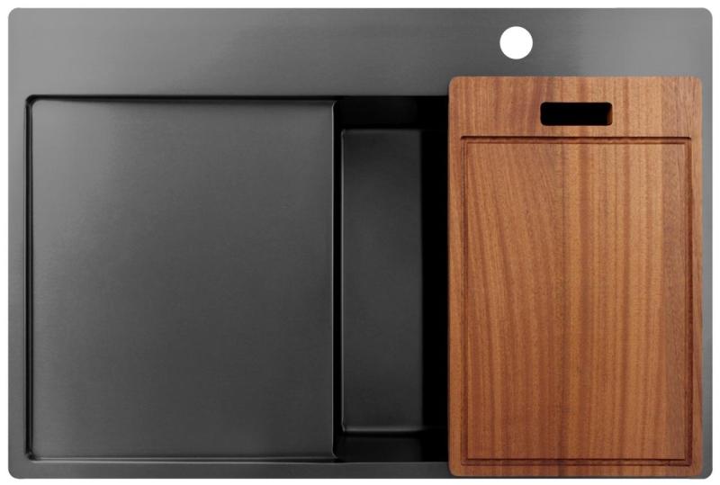 Pure.Sink Exclusivo Gun Metal vask med drypzone 78x52 cm Tapwing højre PEX4078RT-61