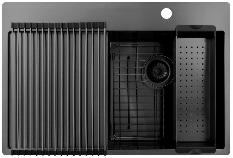 Pure.Sink Exclusivo Gun Metal vask med drypzone 78x52 cm Tapwing højre PEX4078RT-61