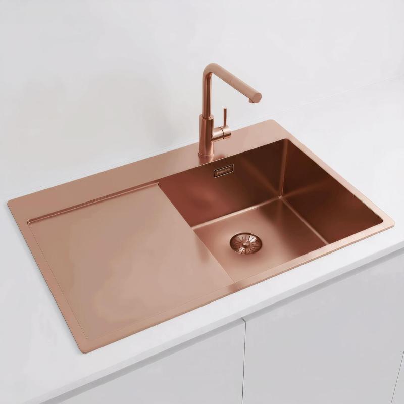Pure.Sink Exclusivo Kobber køkkenvask med drypområde 78x52 cm Tapwing til højre PEX4078RT-62