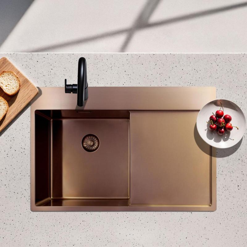 Pure.Sink Exclusivo Kobber køkkenvask med drypområde 78x52 cm Tapwing til højre PEX4078RT-62