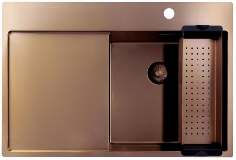Pure.Sink Exclusivo Kobber køkkenvask med drypområde 78x52 cm Tapwing til højre PEX4078RT-62