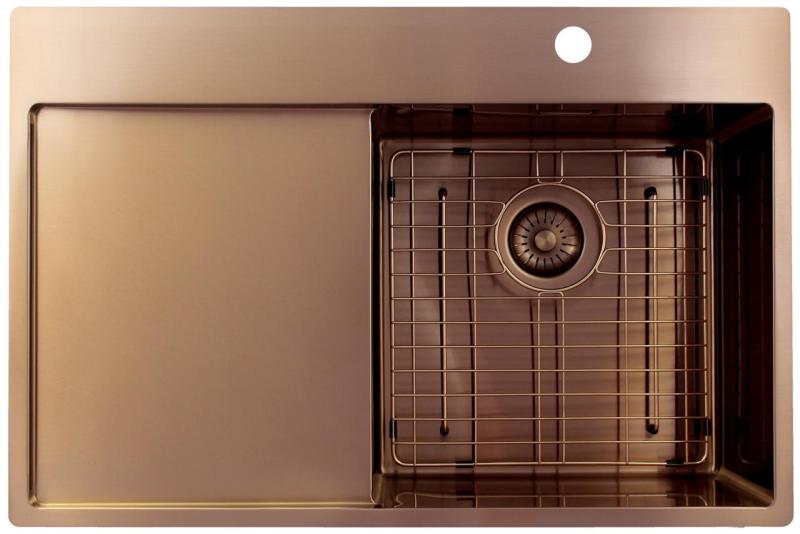 Pure.Sink Exclusivo Kobber køkkenvask med drypområde 78x52 cm Tapwing til højre PEX4078RT-62